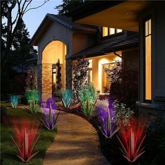 Large Tequila Rustic Sculpture, Rustic Metal Agave  (Blue - L (W/Solar Light)) - Picture 5 of 6